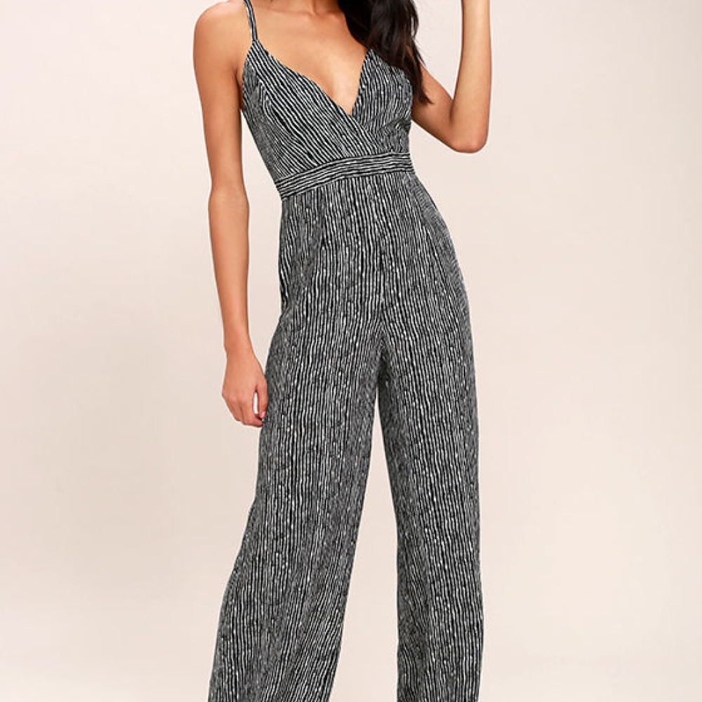 The Walk the Line Black and White Striped Jumpsuit